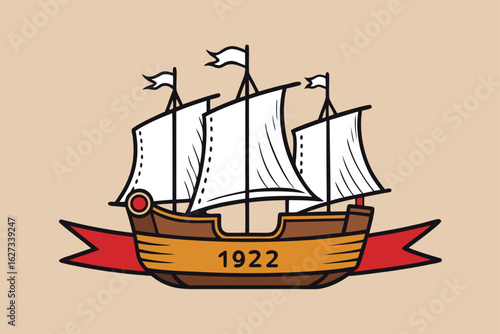 Vintage three mast sailing ship banner design