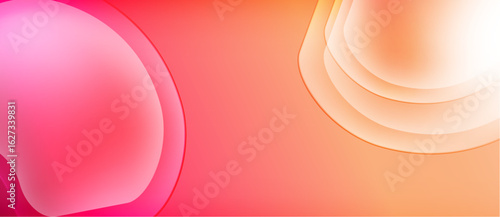 Abstract gradients, pinks, oranges, whites blend smoothly. Fluid shapes suggest light, movement, warmth. Minimalist design.