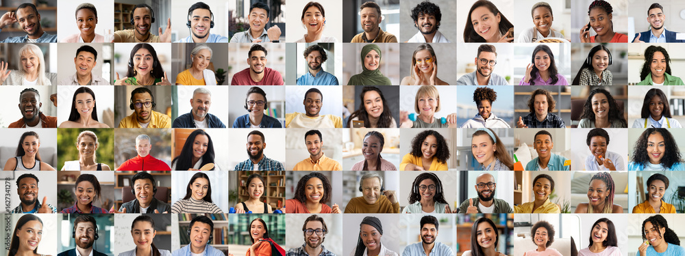 Naklejka premium A lively collection of diverse individuals showcases the beauty of inclusivity and joy.