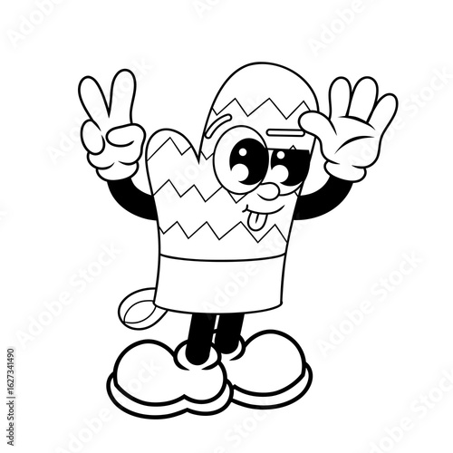 Retro character design of cute oven glove outline