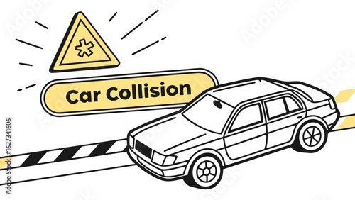 Vector Car Collision Icons – Crash Warning Signs and Impact Illustrations