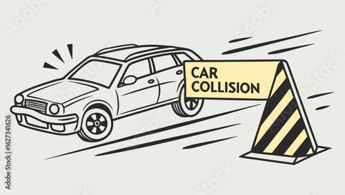 Vector Car Collision Icons – Crash Warning Signs and Impact Illustrations