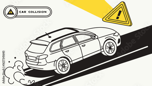 Vector Car Collision Icons – Crash Warning Signs and Impact Illustrations