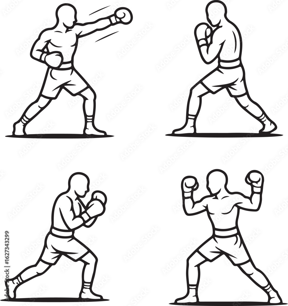 Fototapeta premium Jab, Uppercut, Hook, Block, Duck, and Victory Hands-Up