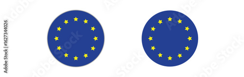 symbol of European Union. Vector illustration of the official blue banner with twelve yellow stars. Politics, unity, and Europe community emblem design.