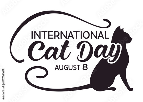 typography vector with cat-inspired lettering spelling international cat day august 8, perfect for branding, posters, and t-shirt designs
