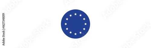symbol of European Union. Vector illustration of the official blue banner with twelve yellow stars. Politics, unity, and Europe community emblem design.