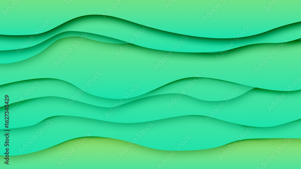 Fototapeta premium Green Layered Wave Background with Gradient and Shadows 