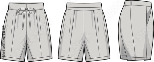 Casual summer shorts with pleated front and elastic waistband, perfect for everyday wear and comfortable style, fashion clothing apparel.