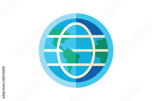 Flat earth globe icon with longitude and latitude lines
