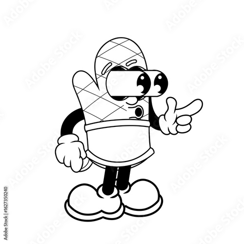 Retro character design from oven glove shocked outline