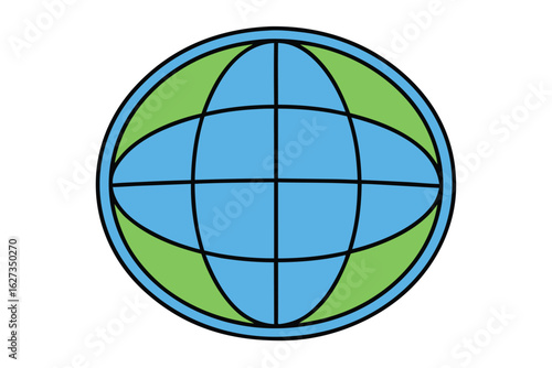 Flat earth globe icon with longitude and latitude grid