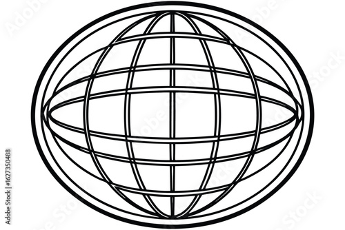 Flat earth globe icon with longitude and latitude lines
