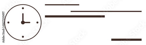 Clock with hour and minute hands, horizontal lines suggesting motion and urgency. Ideal for time management, productivity, deadlines, efficiency, punctuality, work pace, simple flat metaphor