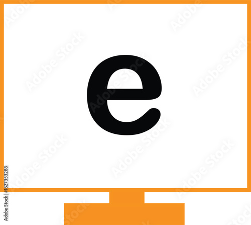 Free Download Minimalist Computer Monitor Vector Illustration with Lowercase Letter E – Digital Display, Screen, and Technology Icon Design - GFXLoad