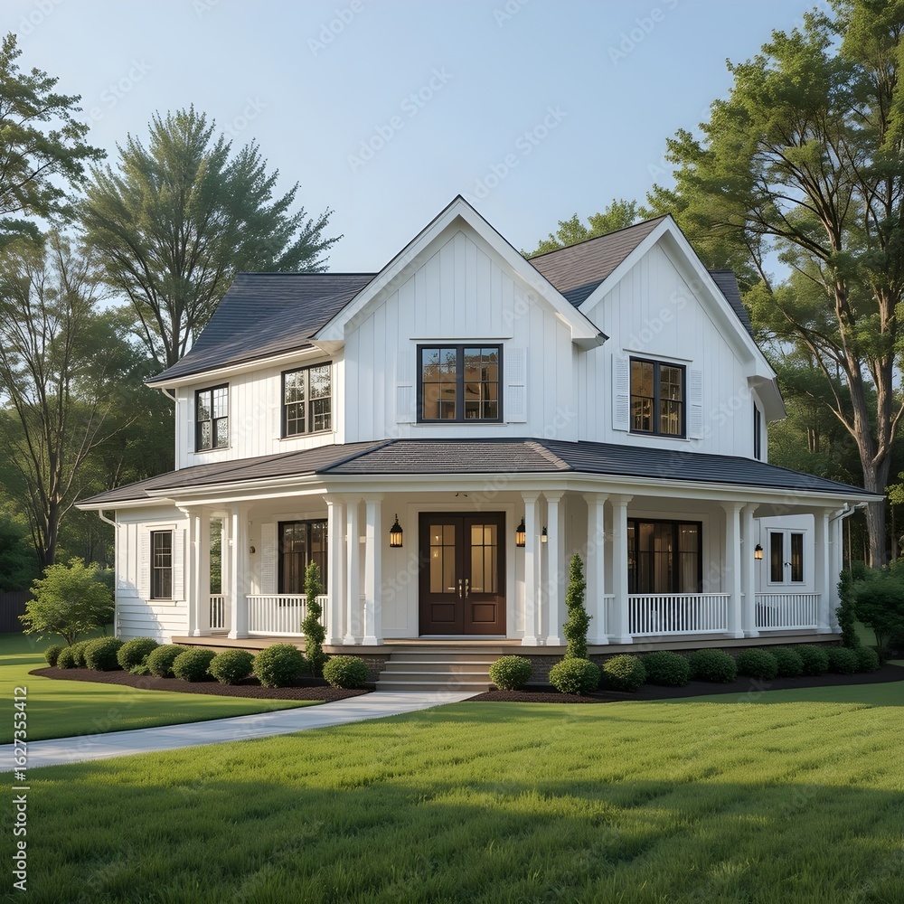 Obraz premium Minimalist Farmhouse Exterior in Peaceful Landscape