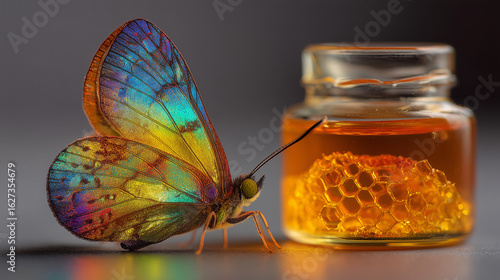 Rainbow butterfly, macro photography, surrealist nature
