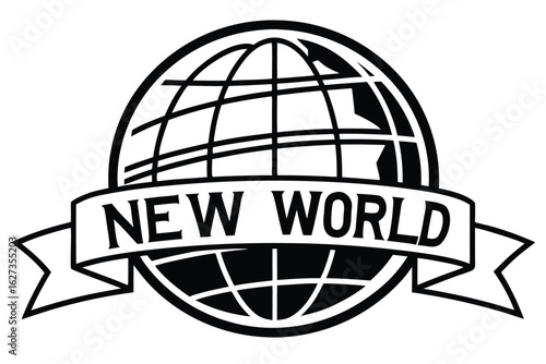 Global icon with ribbon announcing new world