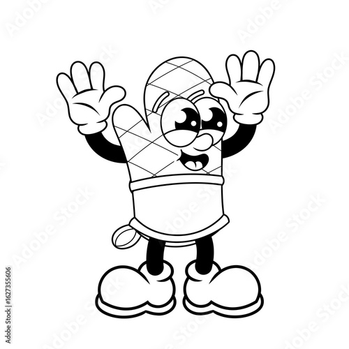 Retro character design from happy oven glove outline