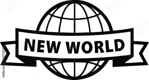 Global icon with ribbon announcing new world