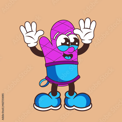 Retro character design from happy oven glove