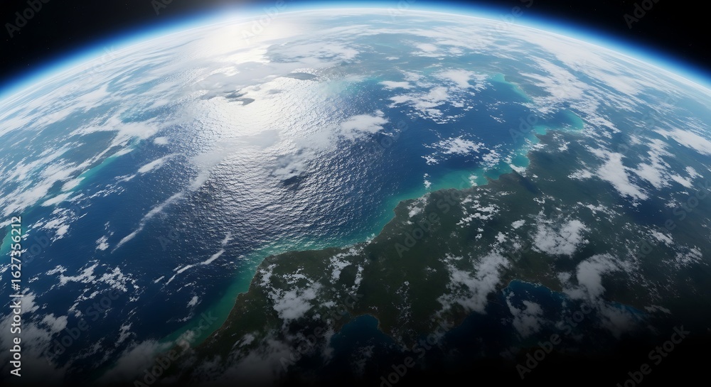 Fototapeta premium Earth From Space Ocean, Cloud, and Land View
