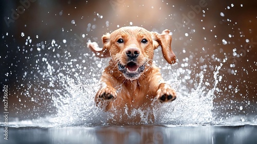 Happy Dog Shaking Off Water After a Refreshing Swim Outdoors