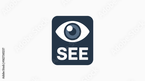 A dark blue rounded square containing a white eye symbol and the word see in white letters below it