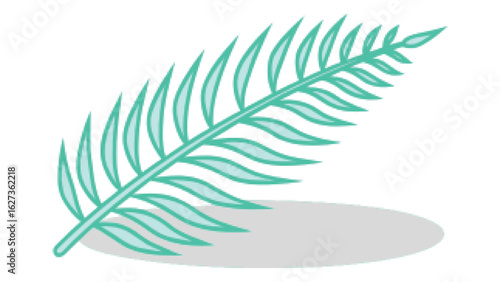 Teal fern frond with shadow leaf green