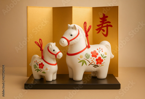 2026年の干支・縁起の白馬親子飾り