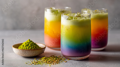 Rainbow matcha, fun drinks, creative barista beverages