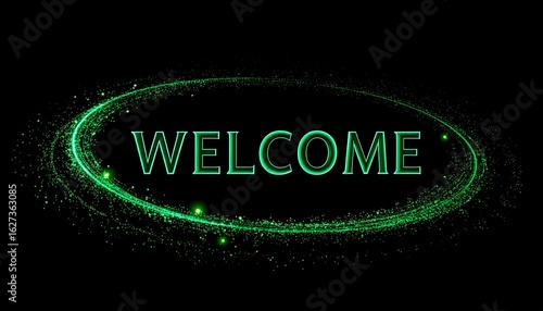 Green oval frame, welcome text