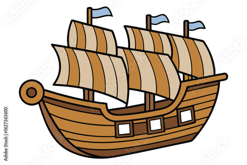 Vintage columbus era caravel sailing ship with wood texture