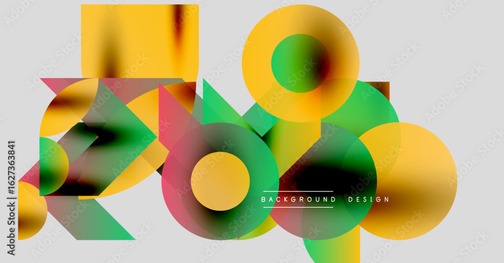 Fototapeta premium Abstract geometric shapes overlap. Vibrant colors blend, creating dynamic visual composition. Modern design elements present clean aesthetic.