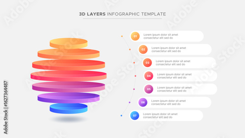 Hierarchy 3D Sphere Circular Seven 7 Layers Modern Business Infographic Design Template