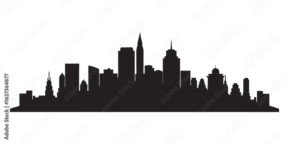 Fototapeta premium Urban skyline silhouette at dusk with vibrant city lights and a clear night sky