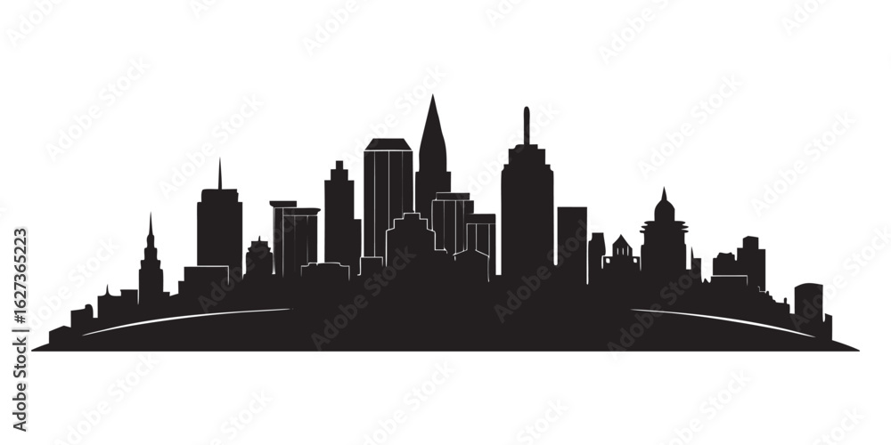 Fototapeta premium Urban skyline silhouette with distinct architectural shapes and a clear horizon line
