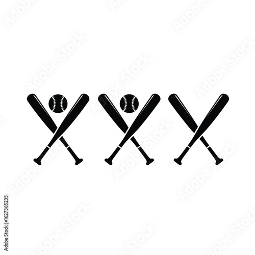 Vector art of three baseball bats and balls isolated on white background