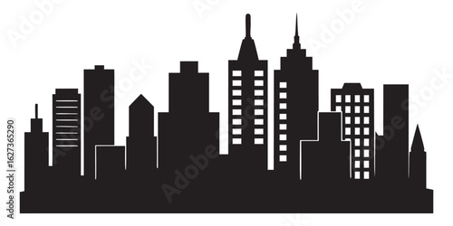 Modern city skyline silhouette featuring diverse architectural styles and urban landscapes