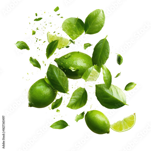 Wallpaper Mural Fresh limes and leaves in motion Torontodigital.ca