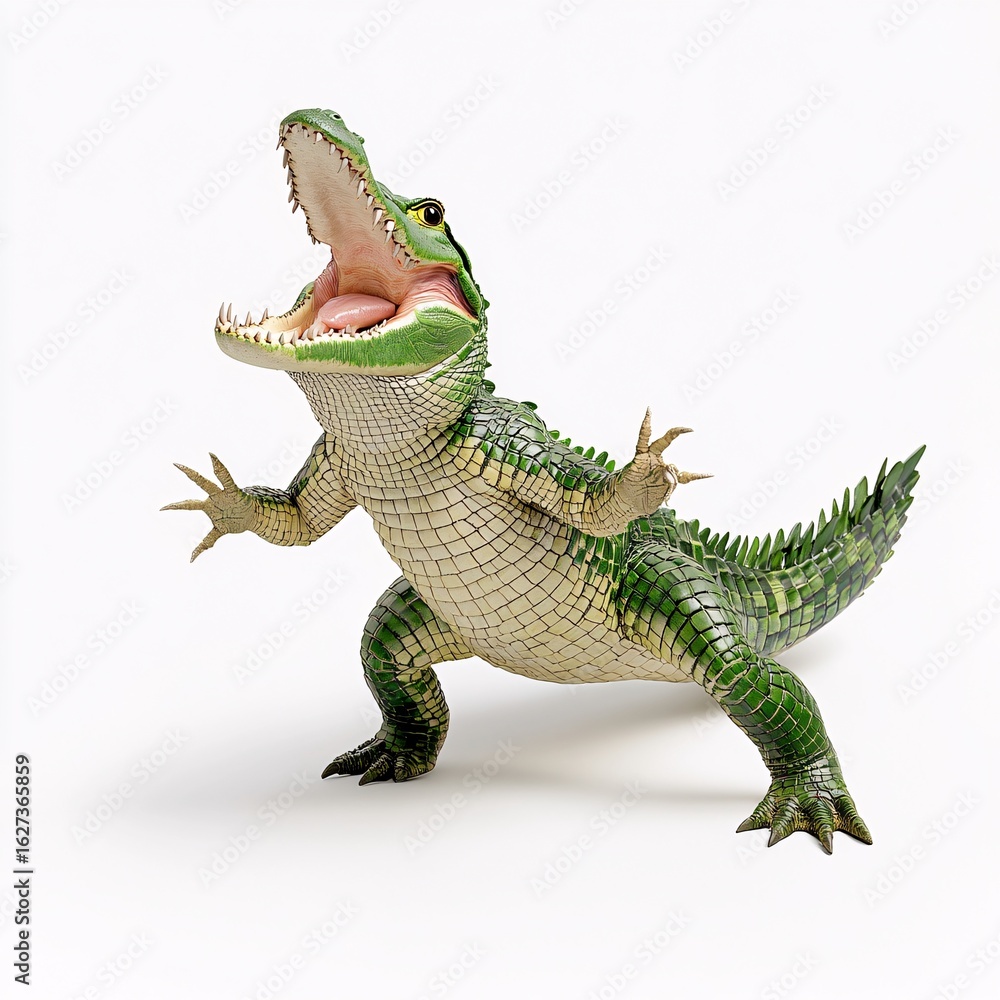 Obraz premium Happy Cartoon Crocodile Dodges Around Friends in Fun Scene