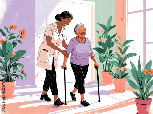 Senior Caregiver Helping Elder at Home 