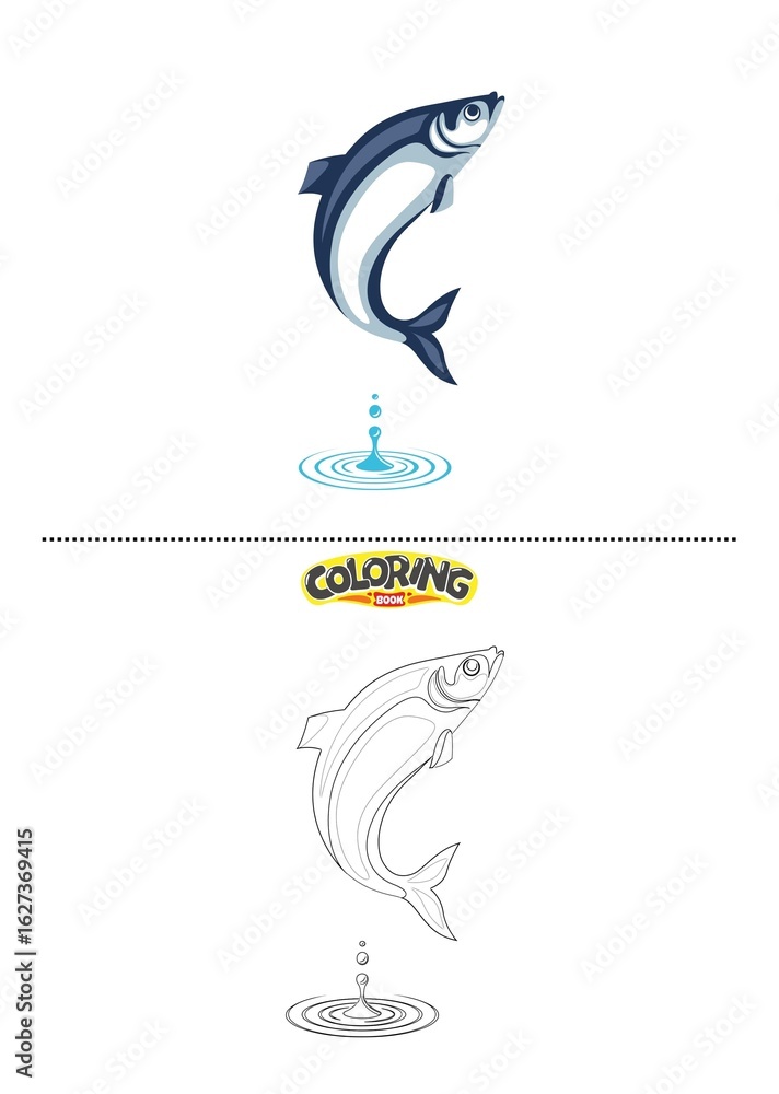 Naklejka premium Cute fish illustration and also coloring drawing.
