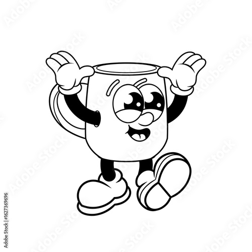 Retro character design of cheerful mug outline