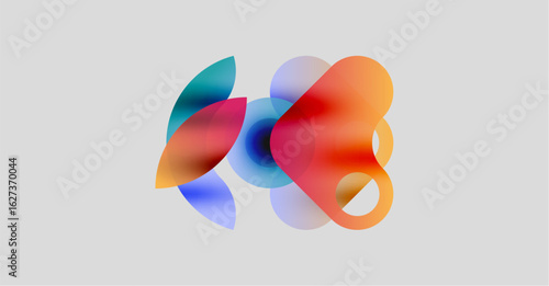 Abstract colorful shapes overlap, creating soft gradients. Light background enhances vibrant hues, modern design.