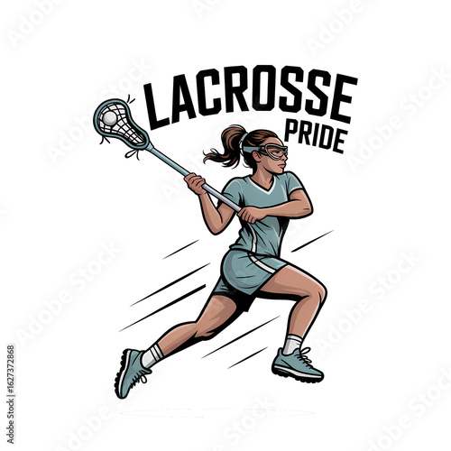 Lacrosse player in motion, focused on passing ball during intense game on field