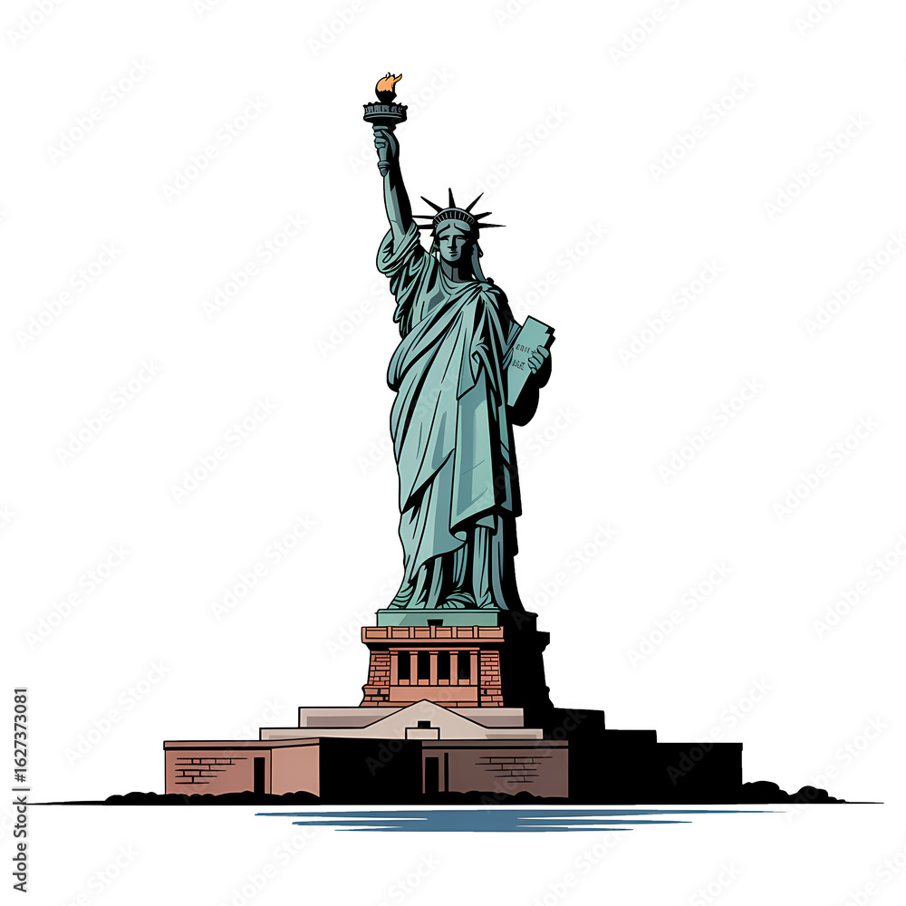 Obraz premium Iconic statue standing tall in New York Harbor during a clear day, symbolizing freedom and hope for millions of visitors