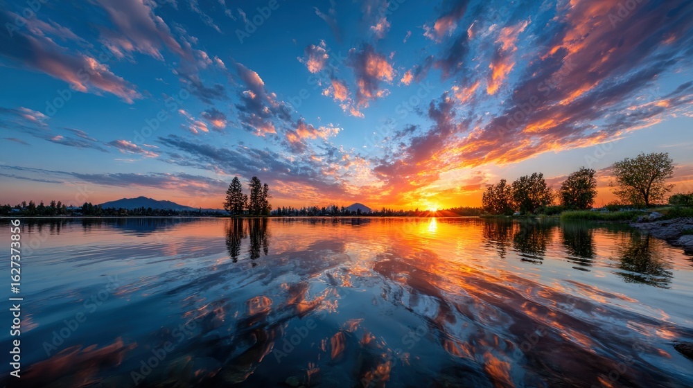 Fototapeta premium Colorful sunset over calm lake