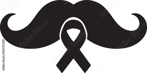 Movember Awareness Symbol with Black Mustache and Ribbon Vector Graphic Design Template for Mens Health Promotion