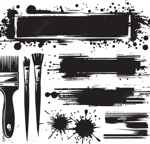 Collection of hand drawn chalk broad strokes silhouette vector  on white background, grunge line collection, brush texture banners, paintbrush vector set